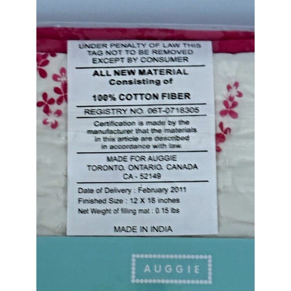 AUGGIE Bedding - Quilted Baby Pillow Sham / Cover - Pink Floral 12" x 18… - Picture 6 of 7